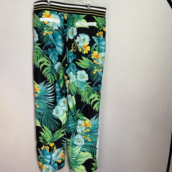 Boston Proper Midnight Palm Pants Snap Up Leg Slit Elastic Drawstring Waist - Picture 6 of 8